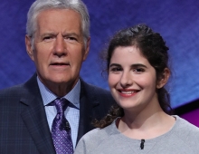 Rebecca Rosenthal ’20 and Alex Trebek on the Jeopardy! set
